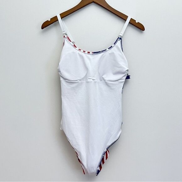 Patriotic USA American Flag Stars and Stripes Lattice One Piece Swimsuit - Picture 7 of 16